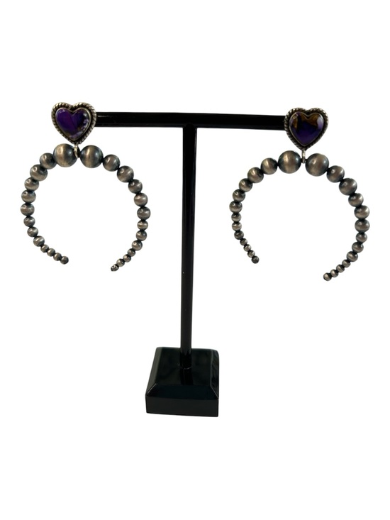 Jewelry - Sterling Silver Purple Mojave Turquoise Heart & Southwest Pearl Drop Earrings
